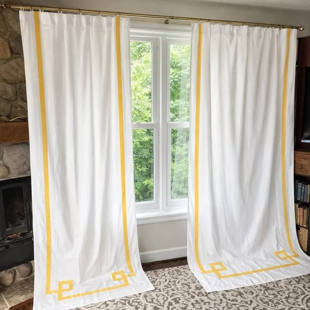 Pottery Barn Blackout Curtains White Yellow Greek Key Pair 108